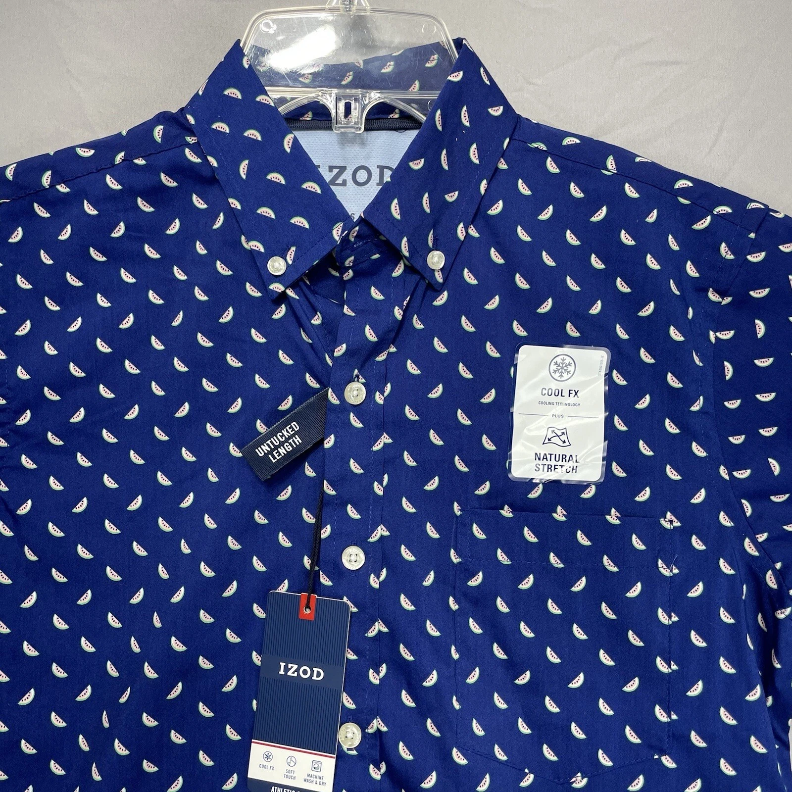 NWT MENS Small IZOD COOL FX BLUE SHORT SLEEVE SHIRT WATERMELON Untucked Athletic