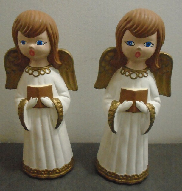 VINTAGE CERAMIC CHRISTMAS ANGEL FIGURINE 9" LOT OF 2 eBay