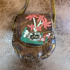 Vintage Crossbody Mini Genuine Leather Hand Tooled Embossed Painted