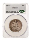 1862-S CACG VG10 Liberty Seated Half Dollar 50C Rare CAC Approved