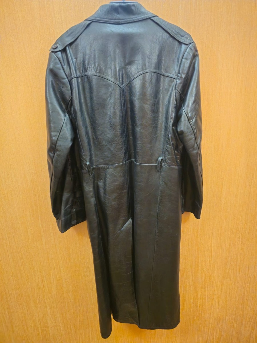 Vintage Men's Leather Officer Coat — 1970s USSR Commander KGB