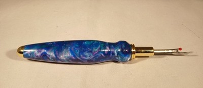 TURNED SEAM RIPPER, ''PEACOCK'' ACRYLIC, 24KT GP, OOAK, HANDMADE MOTHER'S DAY GIFT