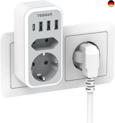  TESSAN Doppelstecker für USB C Steckdose, Mehrfachsteckdose mit 4 USB  