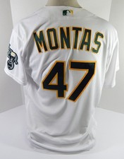 2021 Oakland A's Athletics Frankie Montas #47 Game Used White Jersey 5 G 2 W