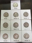 Washington Quarter Lot (10) 1935-1939 P D S 25C Silver 0.9 Fine KM#164