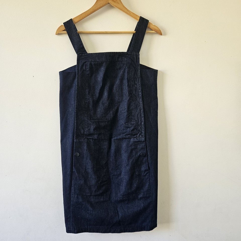 Country Road Denim Pinafore Dress Size 8 Dark Blue Indigo Adjustable Snap Pocket