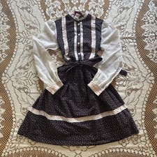 VTG Gunne Sax Inspired Girls Size 10 Navy Floral Long Sleeve Lace Trim Dress