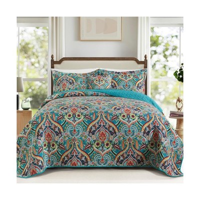 TWINRUN Cotton California King Quilt, Floral Style Oversized King Size Bedspr...