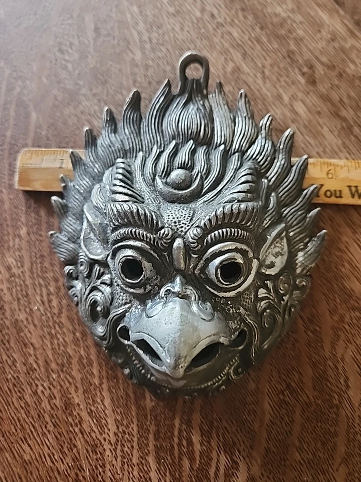 6" Brass Bronze Garuda Wall Hanging face mask head home decor wall decoration - Image 2 of 4