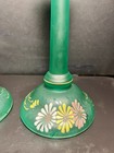 Tiffin Glass Emerald Satin 10" Candlesticks Uranium Glow Handpainted  Set of 2 — photo 7
