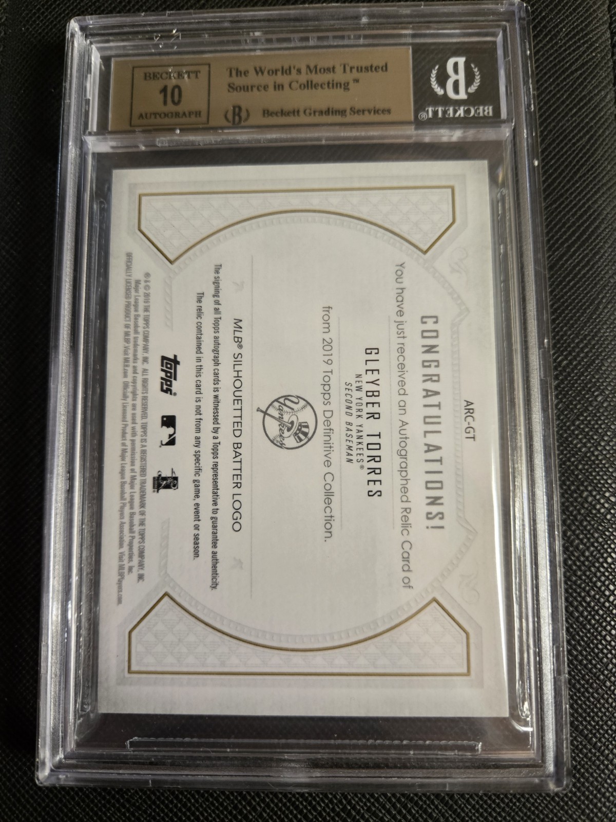 2019 Topps Definitive Gleyber Torres Patch Logoman #1/1 Yankees/Tigers view 2
