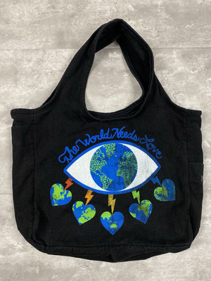LAUREN MOSHI TOTE BAG THE WORLD NEEDS LOVE EARTH EYE HEARTS LIGHTNING BOLT