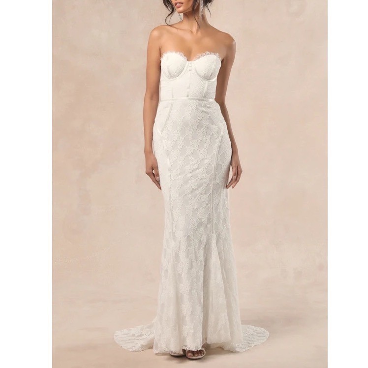 Lulus Imani Maxi Dress Womens Small White Lace Detail Bustier Mermaid Strapless