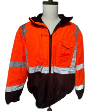 High Visibility Roadside Reflective Jacket Mens XL Orange Black Hooded Quilted