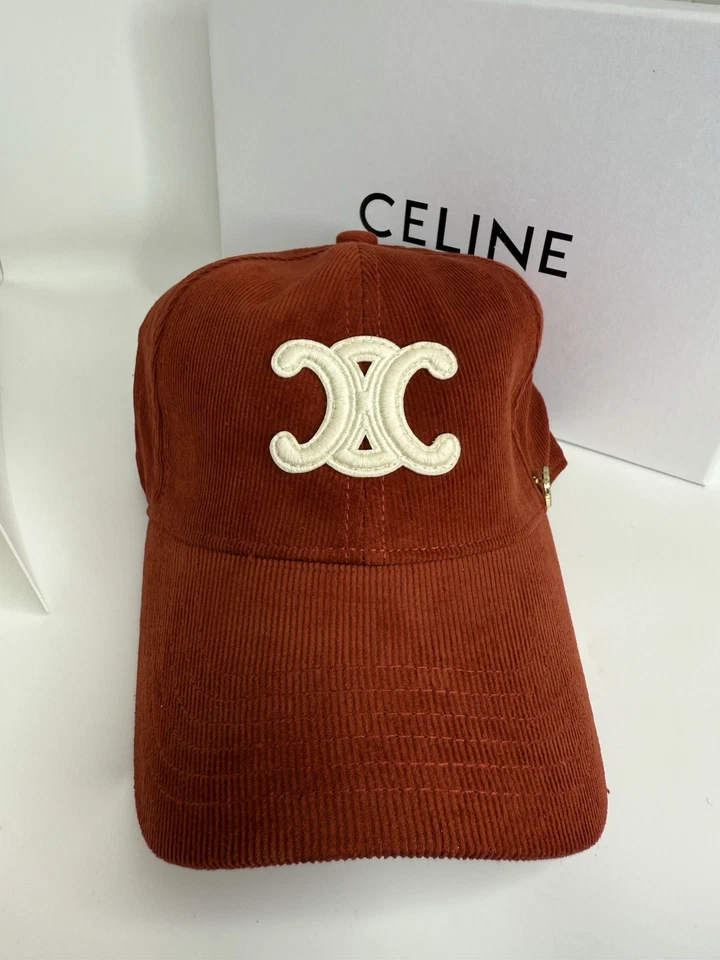 Gorra de béisbol con imperfecciones Celine Triomphe roja pana ajustable G2U Foto 3 de 4
