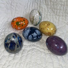Vtg 1978-1984 Hand Painted Speckled Ceramic Easter Eggs, set of 6