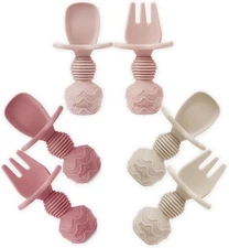 PandaEar 6 Pack Silicone Baby Spoons and Fork Feeding Set- Anti-Choke Pink 