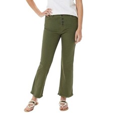 Peace Love World Olive Green Raw Hem Button Front Flare Jeans Women  s Size 2