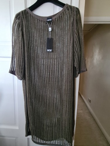 Jean Paul Gaultier Designer Khaki Knitted Dress Size M Midi Linen - Picture 1 of 6