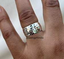 Hammered Sterling Silver Wide Band Ring: Elegant Statement RingAll Size