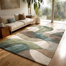 Hand-tufted Wool Area Rug: Modern Abstract Design, Plush Pile Area Carpet.