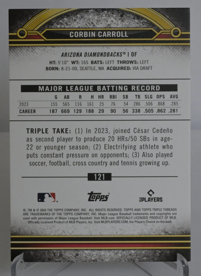 2024 Topps Triple Threads Aquamarine /149 Corbin Carroll #121 - Image 2 of 2