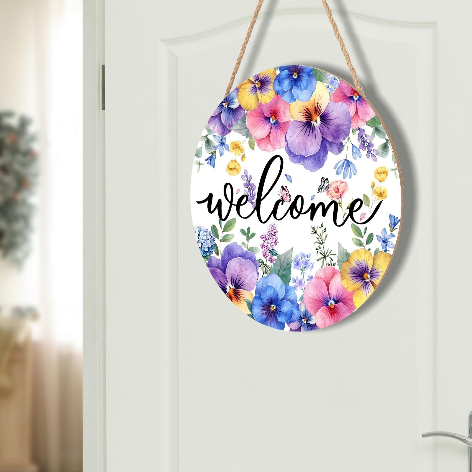 Anyako Welcome Spring Summer Red Blue Purple Floral Door Sign For Front Door ...