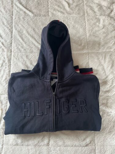 Tommy Hilfiger Vintage Hoodie mit Reißverschluss Navy mit Streifen Herren Größe L - Bild 3 von 6