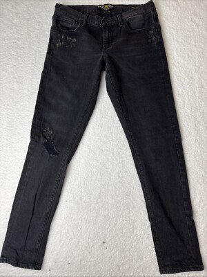 Lucky Brand Jeans Sienna Slim Boyfriend Floral Embroidered Distressed Denim Sz 2