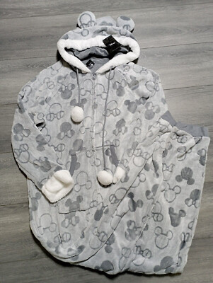 Disney Mickey and Minnie Mouse One Piece Hoodie Pajama Set Women L