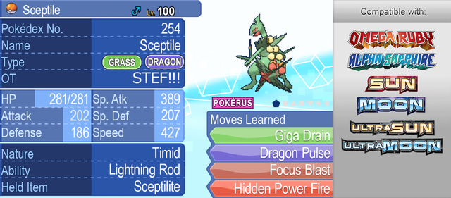 Pokemon Usum ORAS Mega Sceptile 6IV Level 100 Custom OT