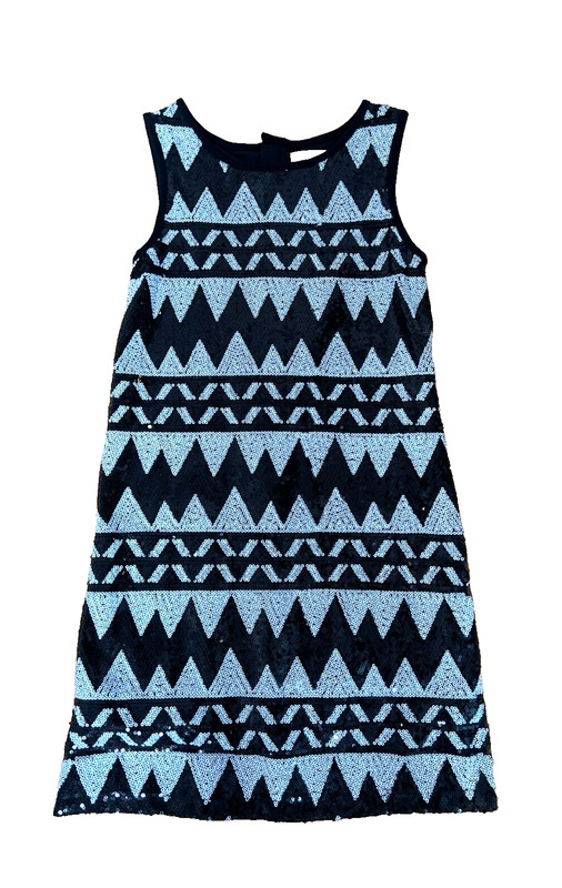 NICOLE MILLER BLACK/WHITE SEQUIN GEOMETRIC DRESS GIRLS SIZE SMALL