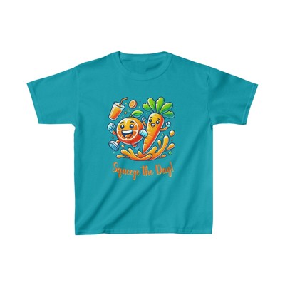 Squeeze the Day! Kids' Juice Tee - Orange & Carrot Fun Cartoon T-Shirt