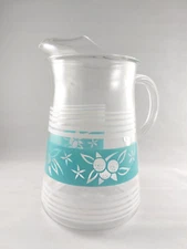 Vintage Midcentury Modern Juice Pitcher with Ice Lip, Blue & White with Oranges
