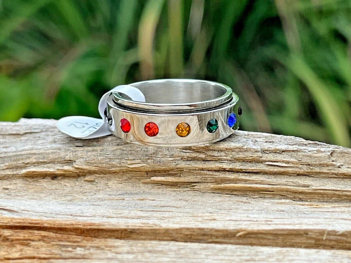 Rainbow Pride LGBTQ Crystal Rhinestone Spinner Stainless Steel