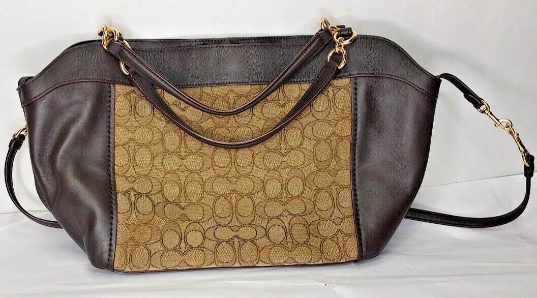 Borsa a tracolla Coach Signature Lexy tela marrone stampa jacquard NUOVA