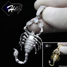 MEN 925 STERLING SILVER ICY BLING CZ GOLD PLATED/SILVER 3D SCORPION PENDANT*P270