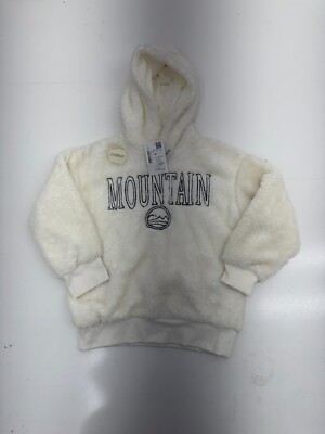 DeFacto Ivory Fuzzy Embroidered Pullover Hoodie Kids Size 7-8