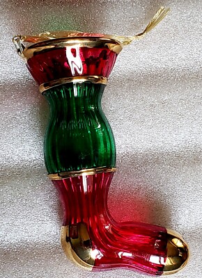 Vietri Stocking Sock Christmas Ornament Vintage Italy Golden Accents