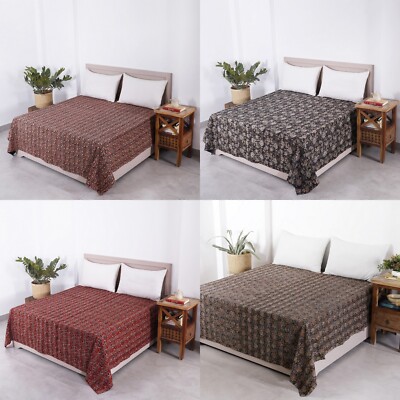 Indian Hand block Print Kantha Quilt,blanket Cotton Queen