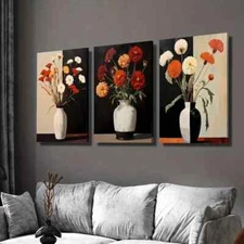 3pcs Colorful Flowers in Black & White Vases Wall Art Canvas Framed 50x70cm