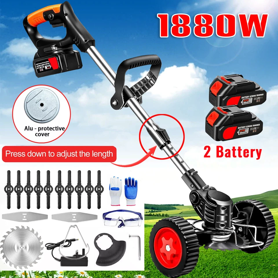 GOOWAY Tagliaerba elettrico a batteria 24V con 2 batterie e caricatore decespugliatore decespugliatore