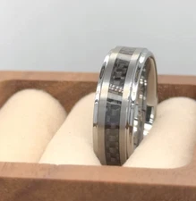 High Polished Silver Tungsten Ring Black Carbon Fiber Inlay Ring Love Gifts Band