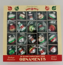 Christopher Radko Shiny Brite Set 20 Glass Ornaments 1940's Design & Shapes New