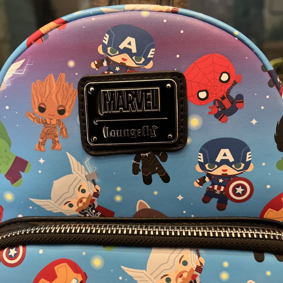 Disneyland Loungefly Chibi Faux Leather Backpack Avengers Blue New No Tags Disneyland Loungefly Chibi Faux Leather Backpack Avengers  main image 3