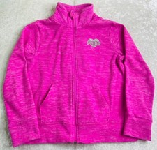 Puma Fleece Long Sleeve Pink  Glitter Heart Zip Jacket Girls Kids Size S 7 