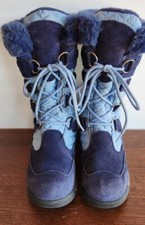 Lands End Girls Insulated Winter Snow Boots Navy Faux Fur Trim Size 1M