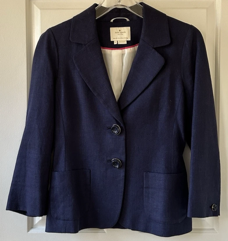 Kate Spade Blue Blazer Linen Blend Jacket Nautical Size 6 - Image 2 of 4