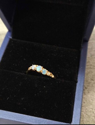 Eternity australischer massiver runder Opal Diamant Ring 14K Gelbgold Ehering