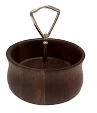 Vintage MCM Heirloom Walnut Nut Bowl Snack Trinket Keys Jewelry Handle